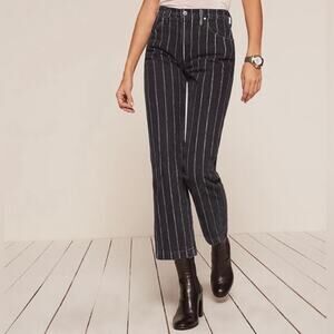 Reformation Roper Jeans Sulu Stripe Black White Denim High Rise Straight Leg 25